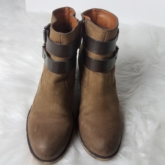 Franco Sarto Linden Brown Block Heel Strappy Ankle Short Moto Booties Size 6.5 - Picture 3 of 8